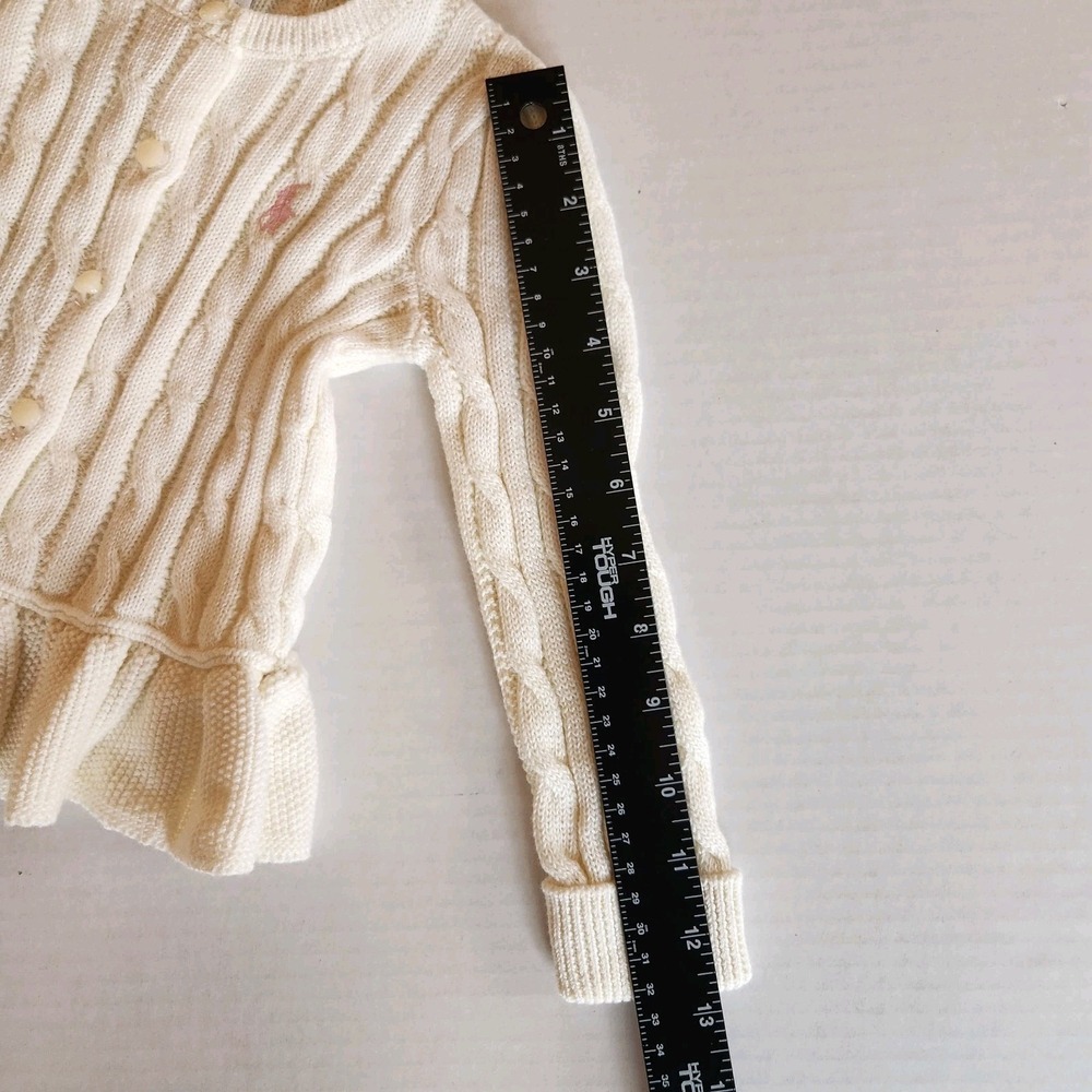 Ralph Lauren Cardigan Sweater Toddler Girl 24M Ivory Cable Knit Peplum Pink Pony - Picture 6 of 9